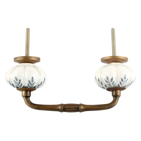 White Base Grey Leaf Ceramic Melon Bridge Handle